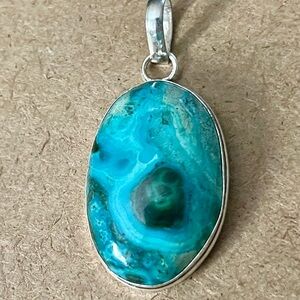 Beautiful Chrysocolla Pendant Necklace - 925 Plated/Stamped